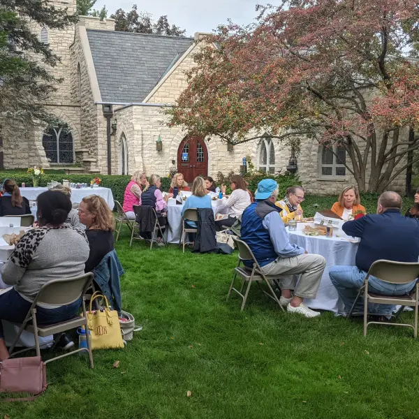 congregants eating outside